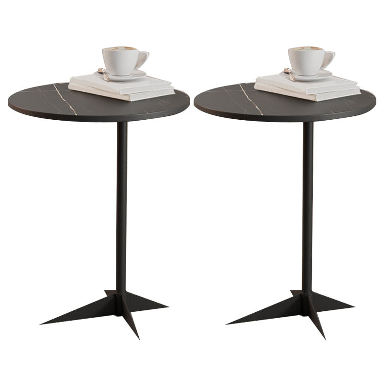 Modern Round Slate Side End Table Metal Pedestal Sofa Side Table