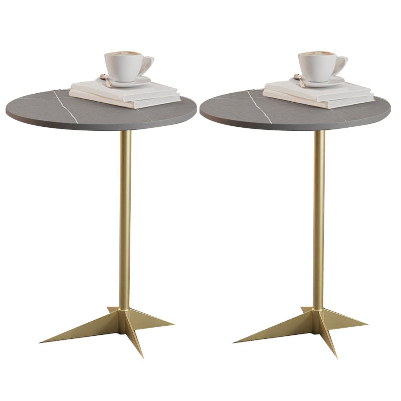 Modern Round Slate Side End Table Metal Pedestal Sofa Side Table