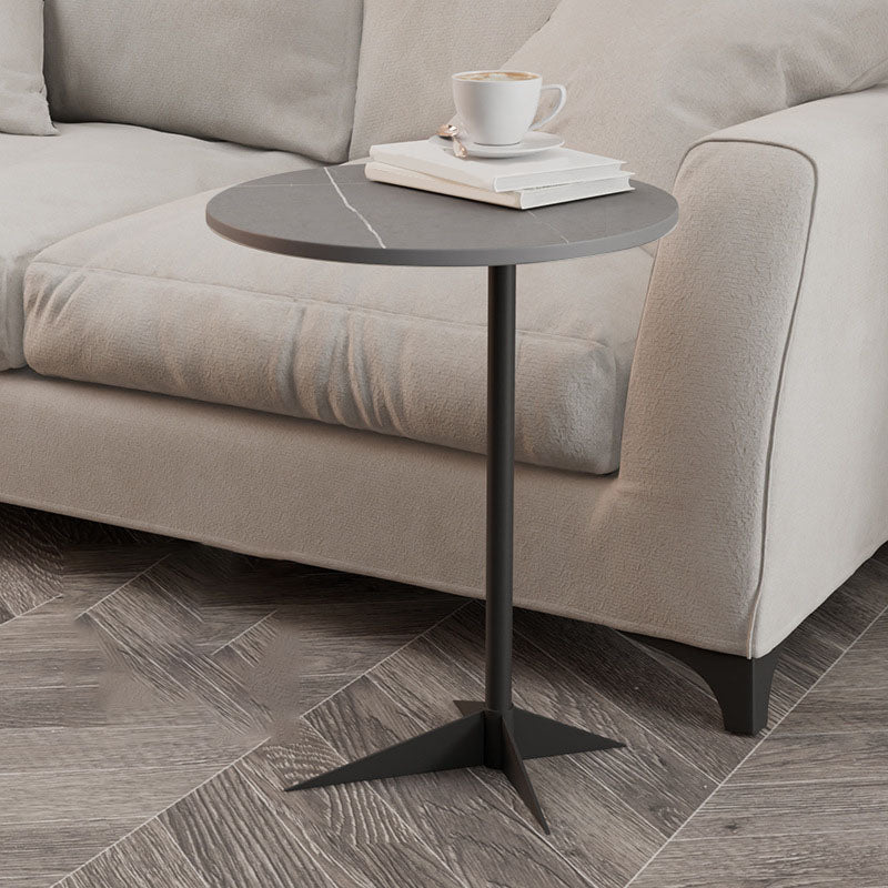 Modern Round Slate Side End Table Metal Pedestal Sofa Side Table