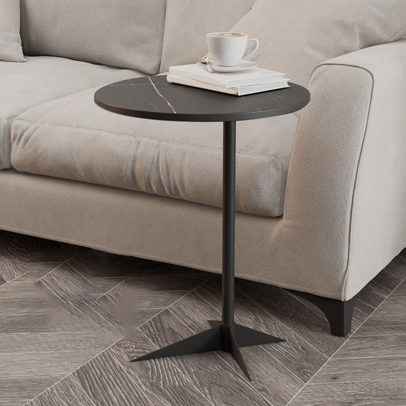 Modern Round Slate Side End Table Metal Pedestal Sofa Side Table