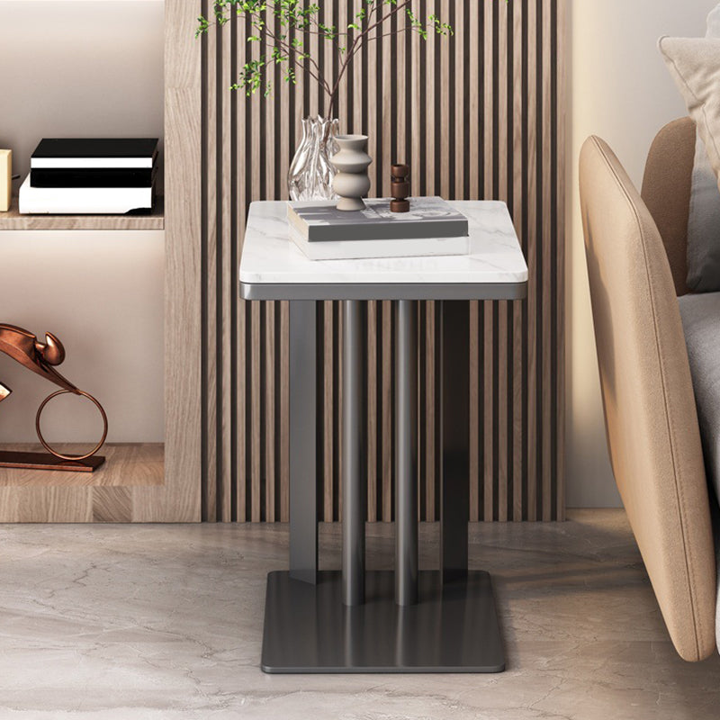 Contemporary Black Slate Top End Table 21.65" Tall C-shape Side Table
