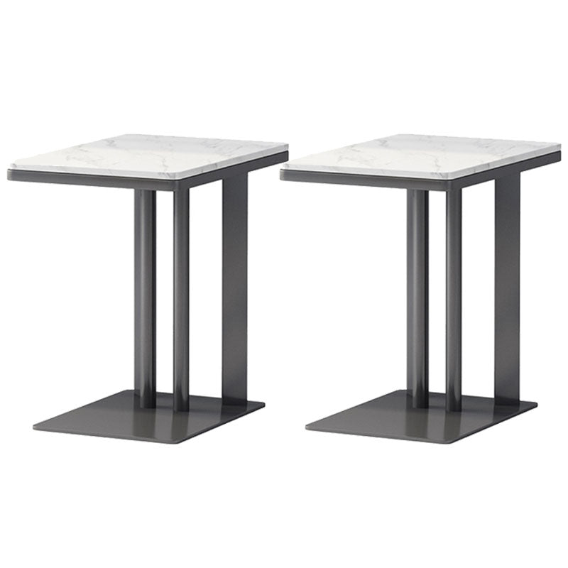 Contemporary Black Slate Top End Table 21.65" Tall C-shape Side Table