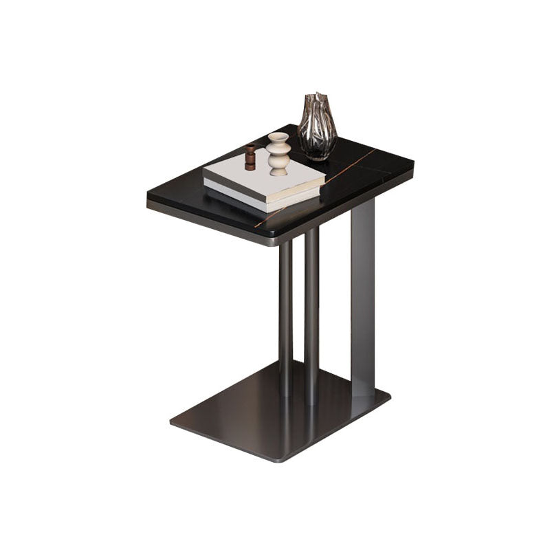 Contemporary Black Slate Top End Table 21.65" Tall C-shape Side Table