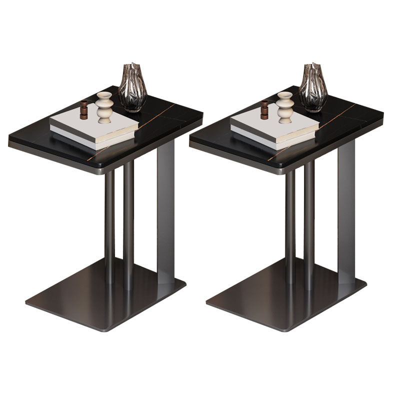 Contemporary Black Slate Top End Table 21.65" Tall C-shape Side Table