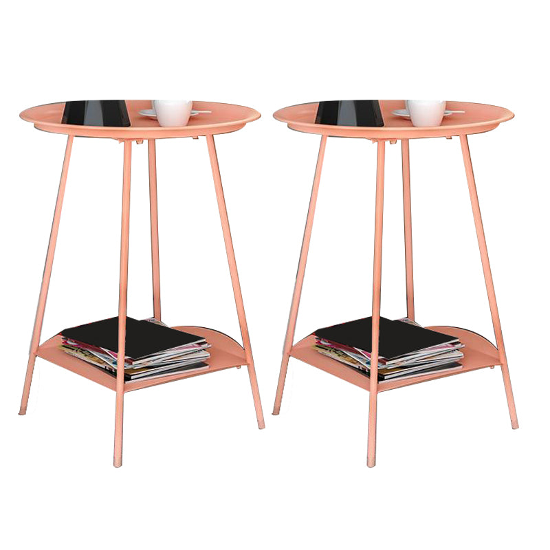 Mid-Century Metal 4 Legs with Shelf Round Double Tier Living Room End Table
