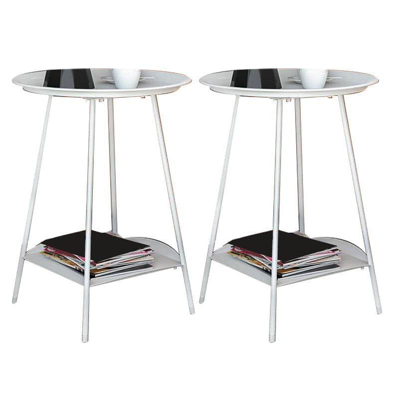 Mid-Century Metal 4 Legs with Shelf Round Double Tier Living Room End Table