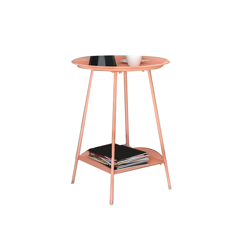 Mid-Century Metal 4 Legs with Shelf Round Double Tier Living Room End Table