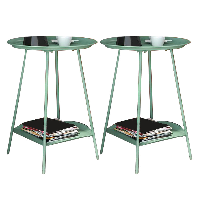 Mid-Century Metal 4 Legs with Shelf Round Double Tier Living Room End Table
