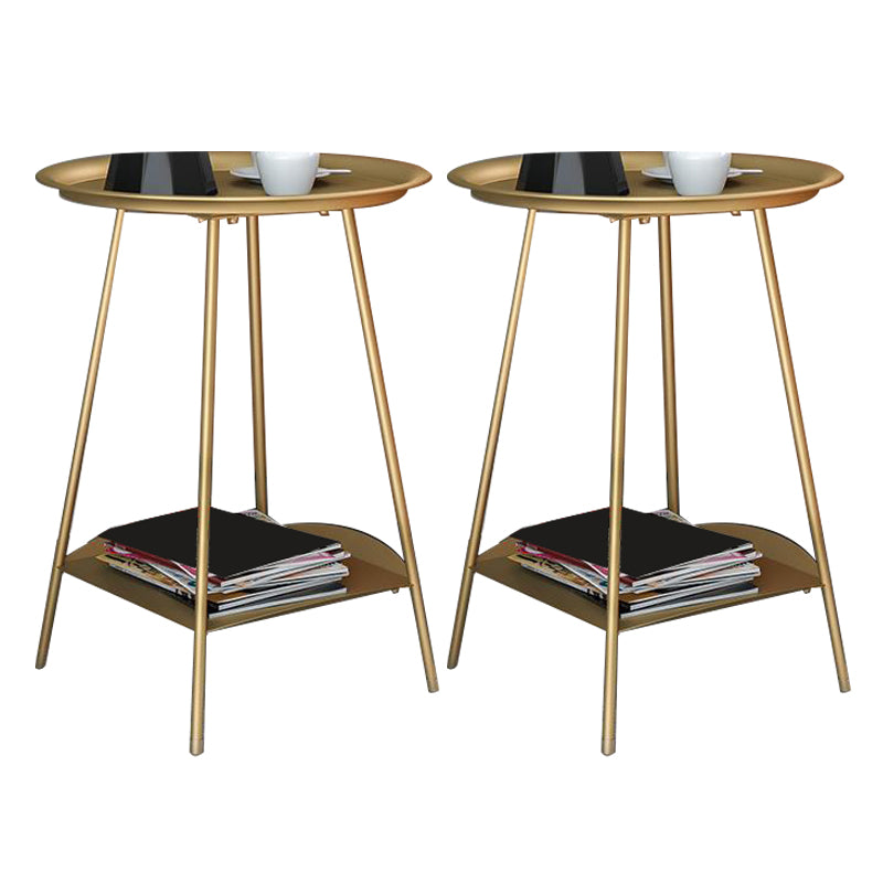 Mid-Century Metal 4 Legs with Shelf Round Double Tier Living Room End Table