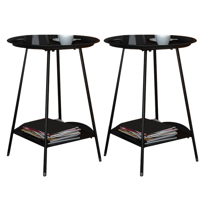 Mid-Century Metal 4 Legs with Shelf Round Double Tier Living Room End Table