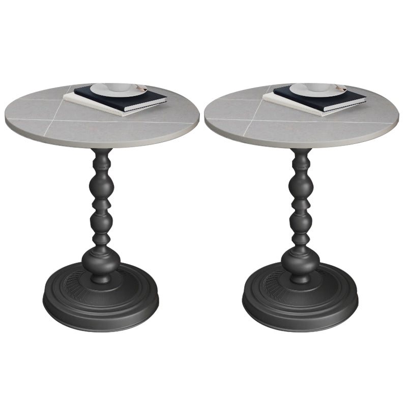 Modern Slate Round Side End Table Metal Pedestal Sofa Side Table
