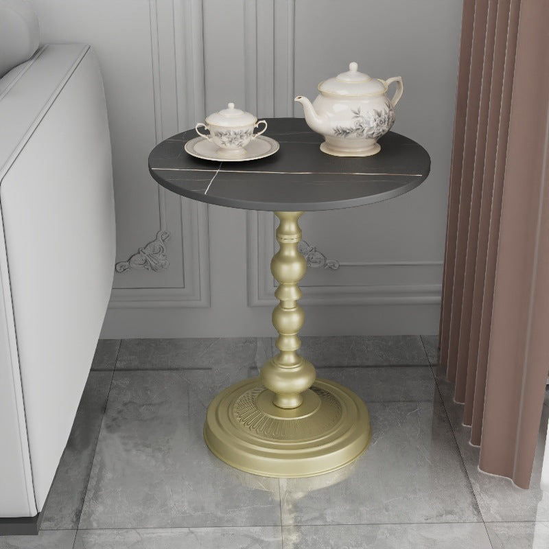 Modern Slate Round Side End Table Metal Pedestal Sofa Side Table
