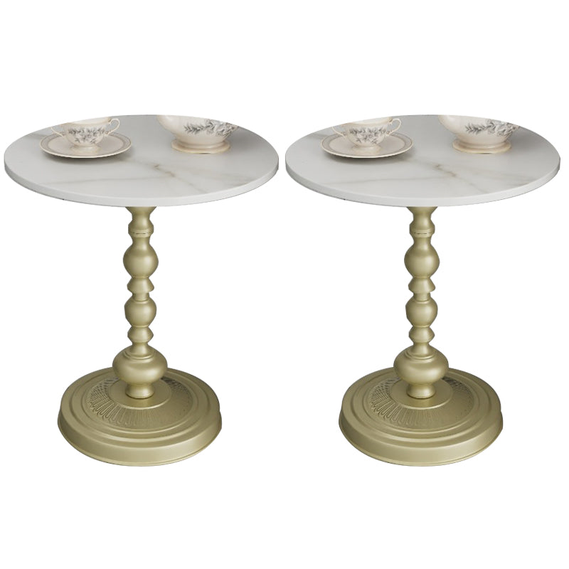 Modern Slate Round Side End Table Metal Pedestal Sofa Side Table