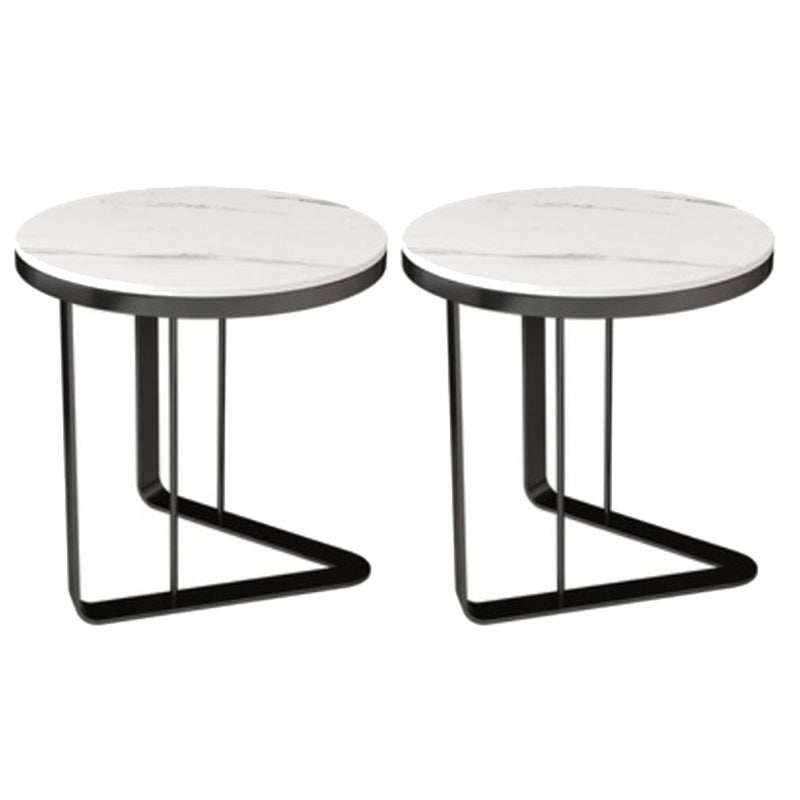 Modern Stone Top Side Table Round Black/Gold Metallic C Table
