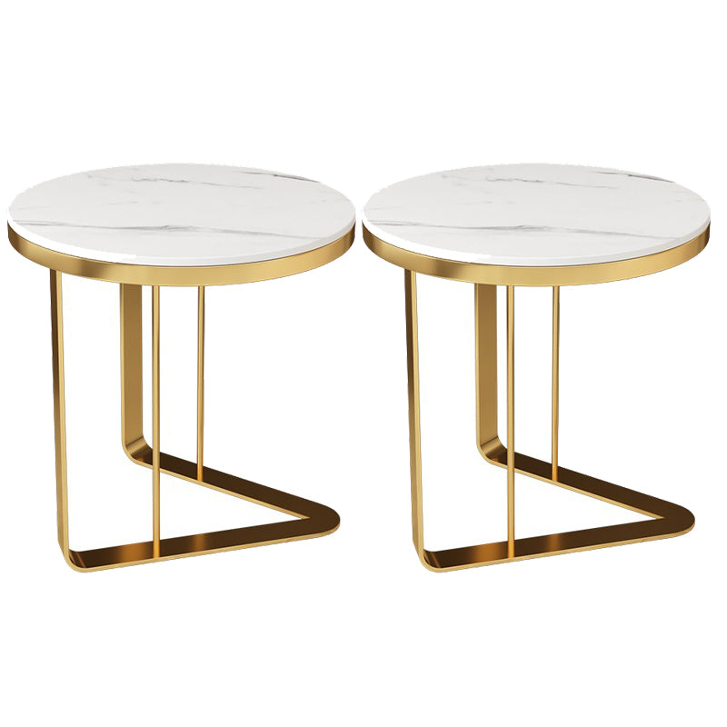 Modern Stone Top Side Table Round Black/Gold Metallic C Table