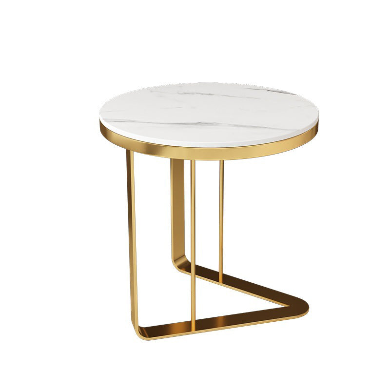 Modern Stone Top Side Table Round Black/Gold Metallic C Table