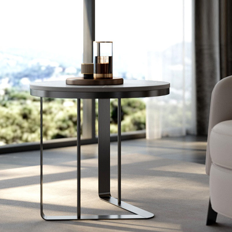 Modern Stone Top Side Table Round Black/Gold Metallic C Table