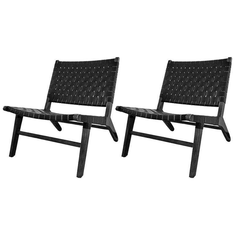 Leather Woven Back Chair Basic Four Leg Lounge Chair for Living Room