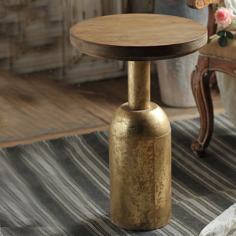 Solid Wood End Slide Table with Ironcraft Pedestal End Table
