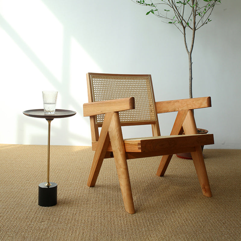 Woven Back Lounge Chair Basic Four Leg Solid Wood Chair with Cushion