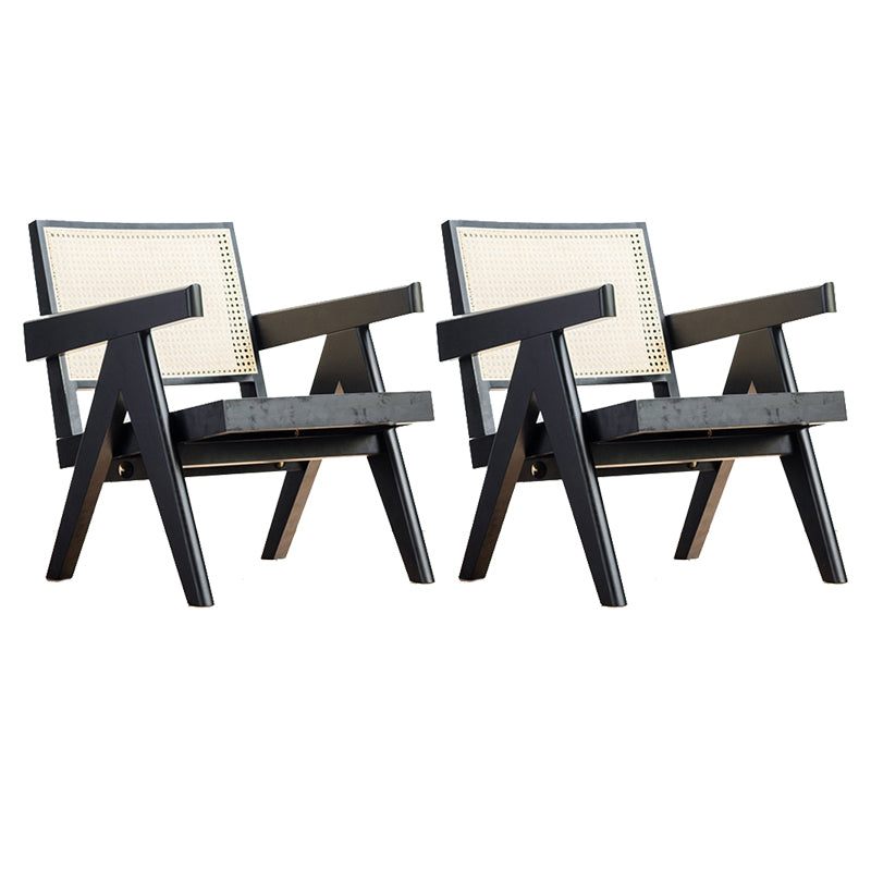 Woven Back Lounge Chair Basic Four Leg Solid Wood Chair with Cushion