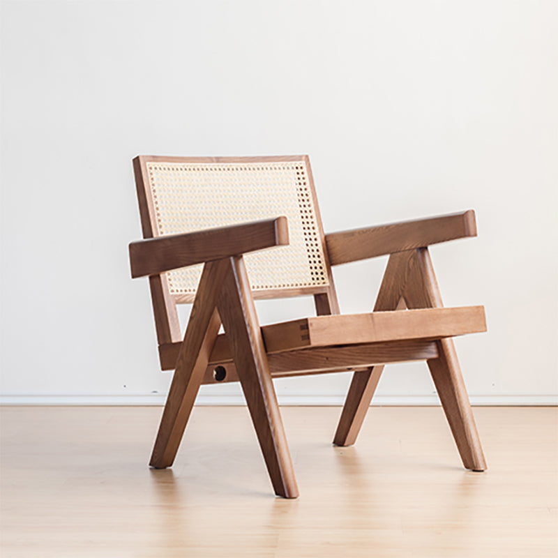 Woven Back Lounge Chair Basic Four Leg Solid Wood Chair with Cushion