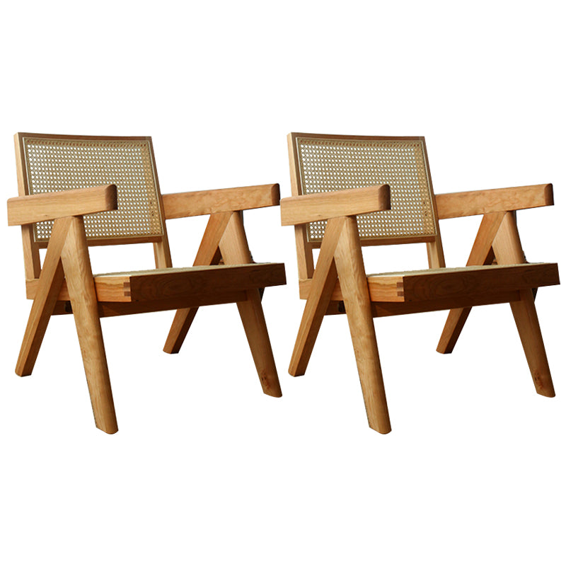 Woven Back Lounge Chair Basic Four Leg Solid Wood Chair with Cushion