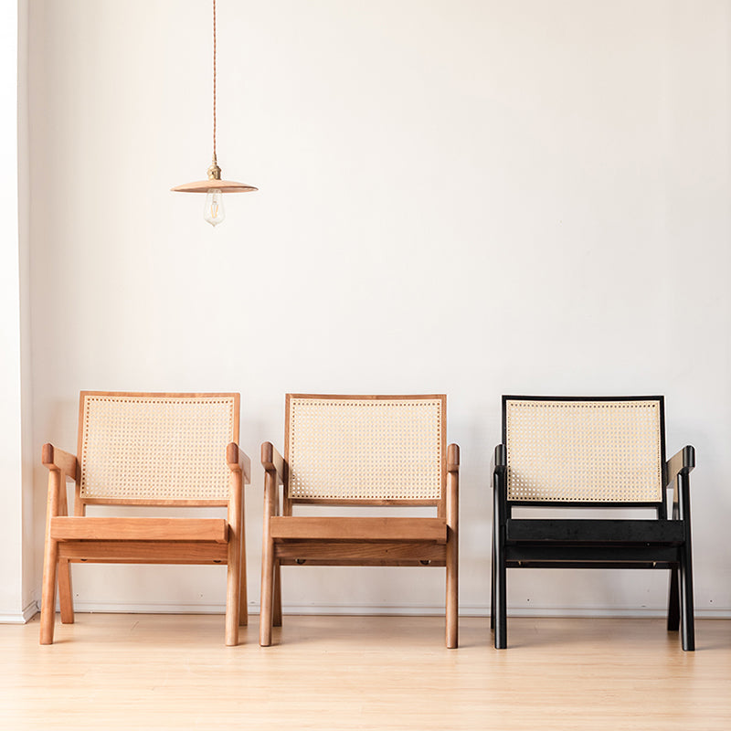 Woven Back Lounge Chair Basic Four Leg Solid Wood Chair with Cushion