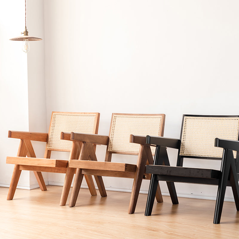 Woven Back Lounge Chair Basic Four Leg Solid Wood Chair with Cushion