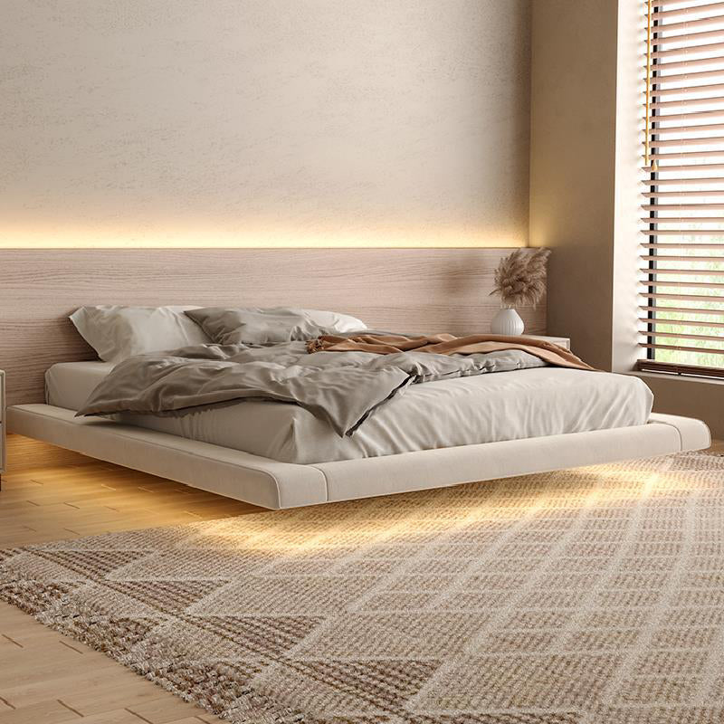 Light Beige Platform Bed Frame Wood and Upholstered Platform Bed with Metal Legs