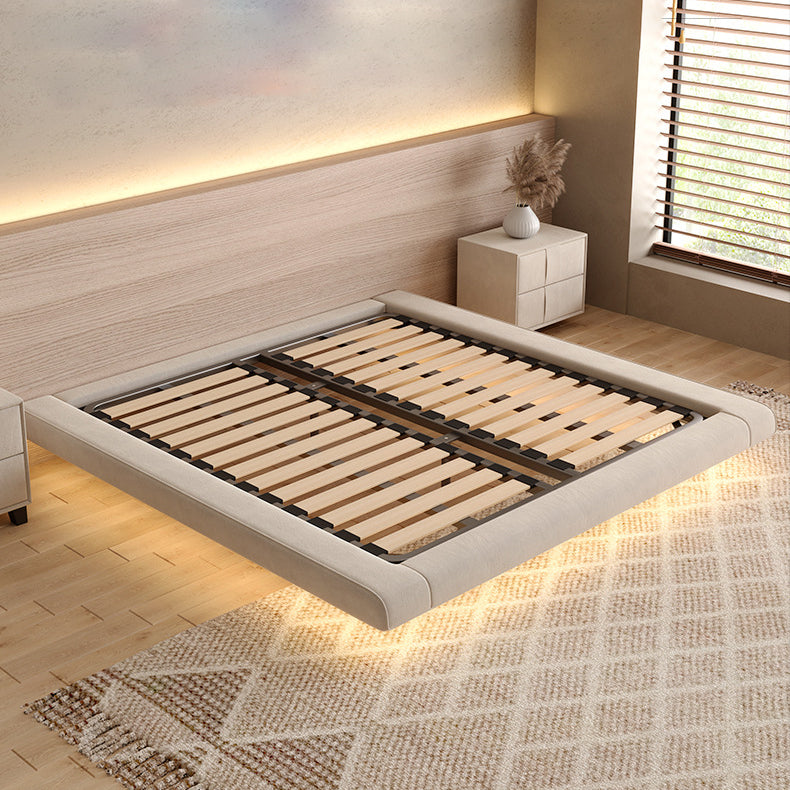 Light Beige Platform Bed Frame Wood and Upholstered Platform Bed with Metal Legs