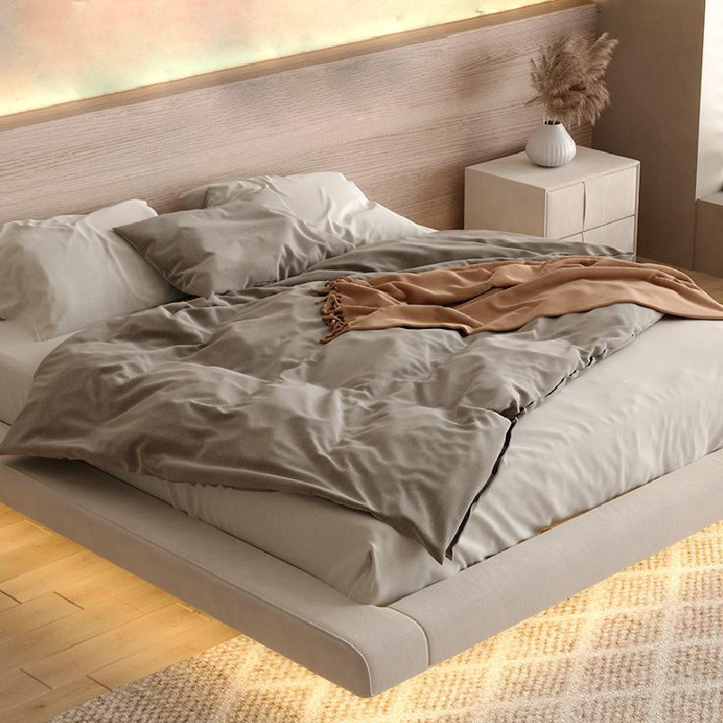 Light Beige Platform Bed Frame Wood and Upholstered Platform Bed with Metal Legs