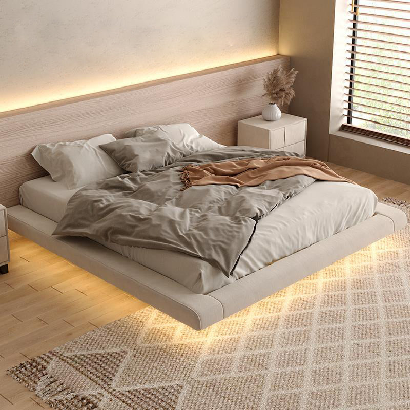 Light Beige Platform Bed Frame Wood and Upholstered Platform Bed with Metal Legs
