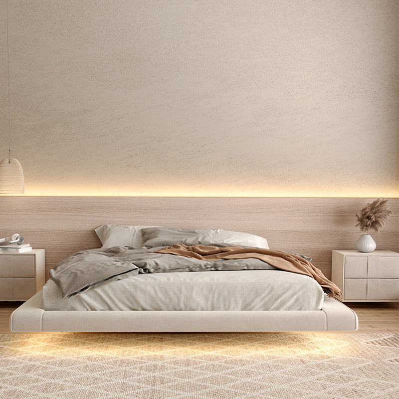 Light Beige Platform Bed Frame Wood and Upholstered Platform Bed with Metal Legs