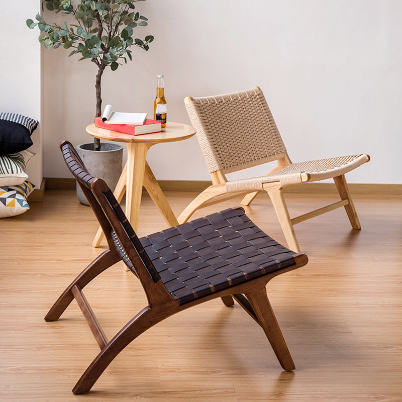 Woven Back Lounge Chair Basic Four Leg Solid Wood Chair for Living Room