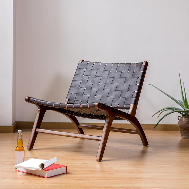 Woven Back Lounge Chair Basic Four Leg Solid Wood Chair for Living Room