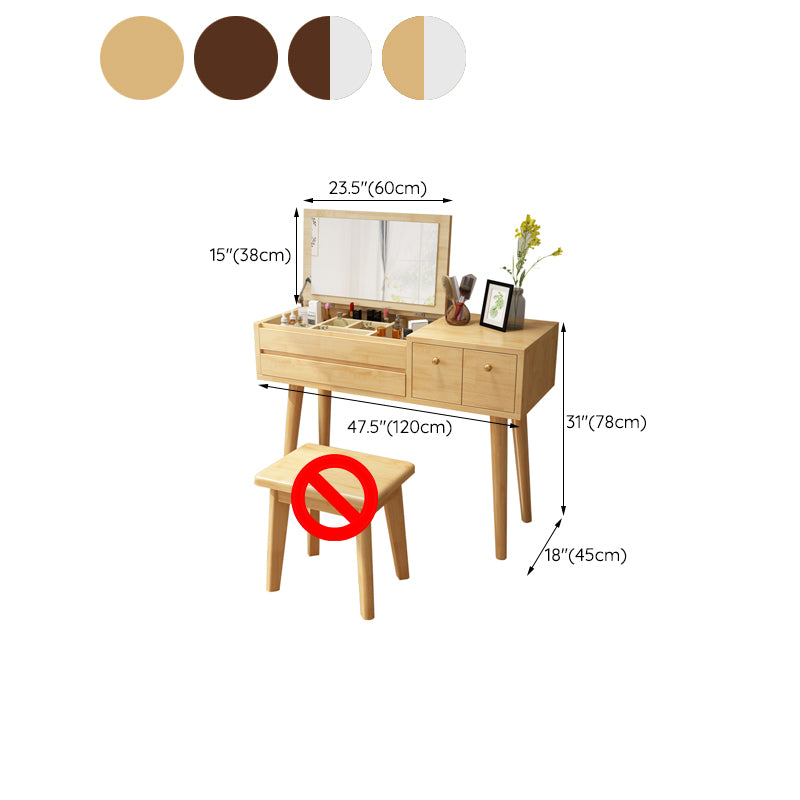 Nordic Style Bedroom Dressing Table Rubberwood Flip-Top Make-up Vanity
