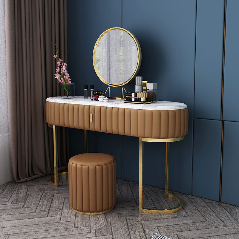 Stone Top Glam Vanity Table with Metal Base Makeup Dressing Table