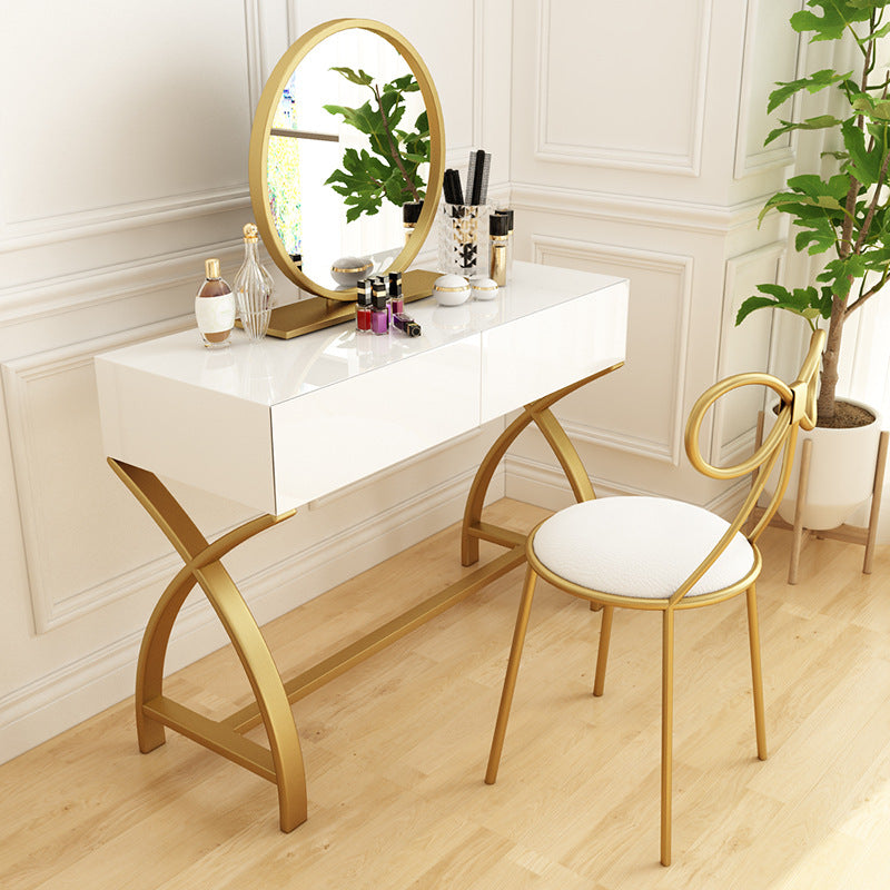 Glam Vanity Set with Drawer Bright White Wood Make-up Vanity, 15.74" Wide