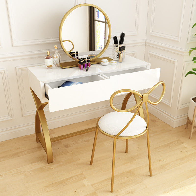 Glam Vanity Set with Drawer Bright White Wood Make-up Vanity, 15.74" Wide