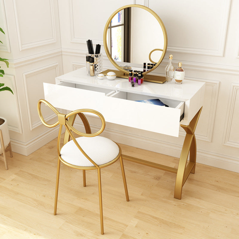 Glam Vanity Set with Drawer Bright White Wood Make-up Vanity, 15.74" Wide