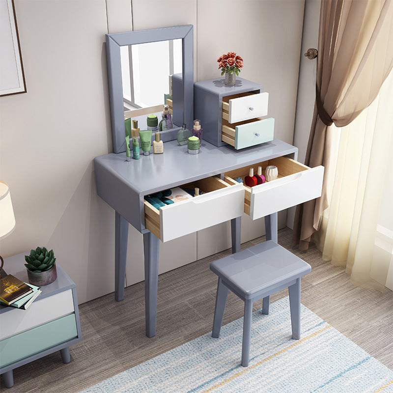 15.74" Wide Vanity Set with Drawer Solid Wood Make-up Vanity with Mirror and Stool