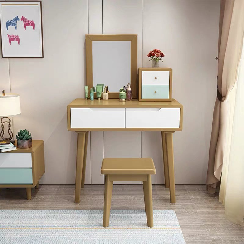 15.74" Wide Vanity Set with Drawer Solid Wood Make-up Vanity with Mirror and Stool