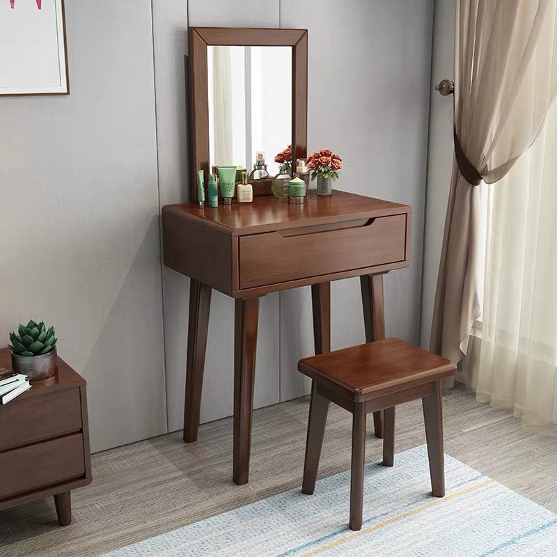 15.74" Wide Vanity Set with Drawer Solid Wood Make-up Vanity with Mirror and Stool