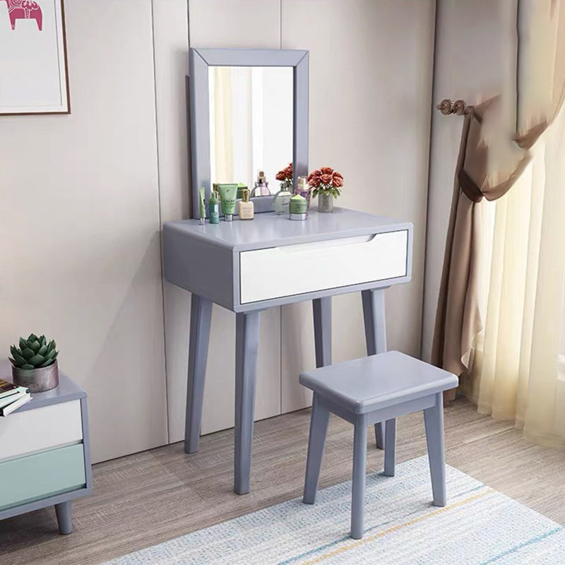 15.74" Wide Vanity Set with Drawer Solid Wood Make-up Vanity with Mirror and Stool