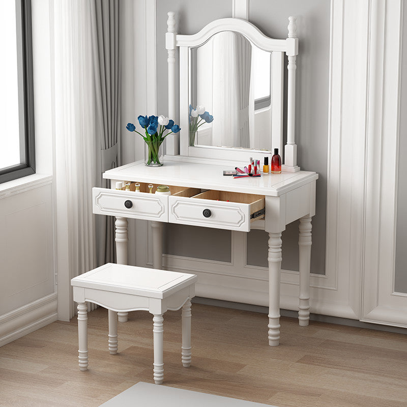 Victorian Solid Wood Vanity Makeup Dressing Table Stool Set with Mirror