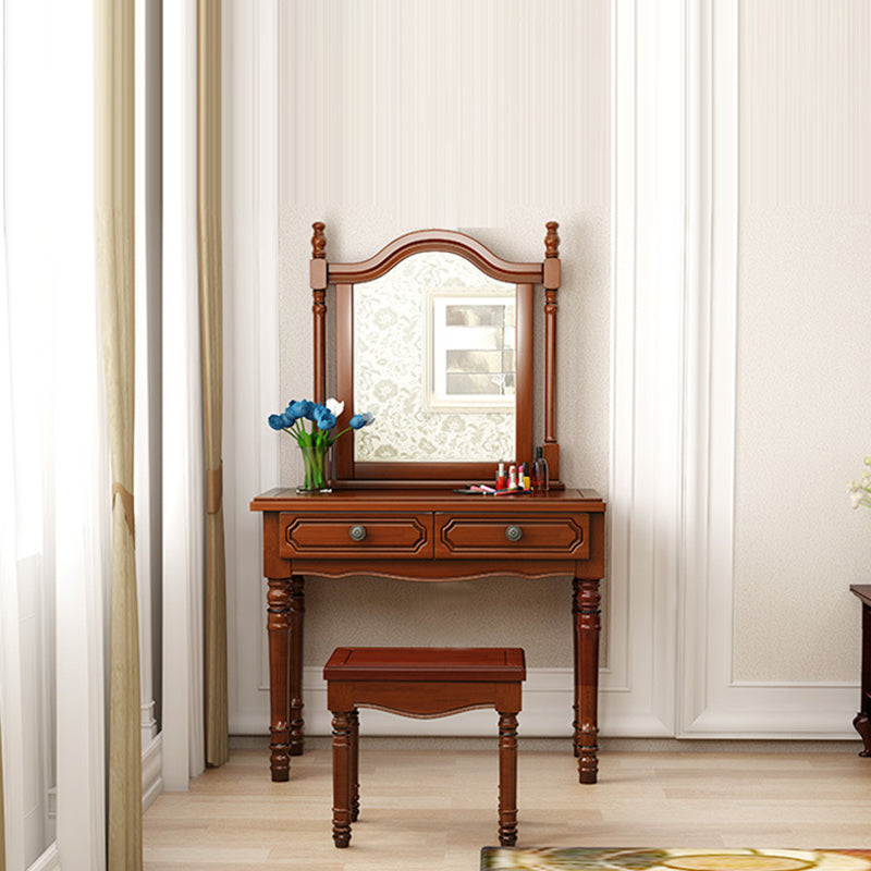 Victorian Solid Wood Vanity Makeup Dressing Table Stool Set with Mirror