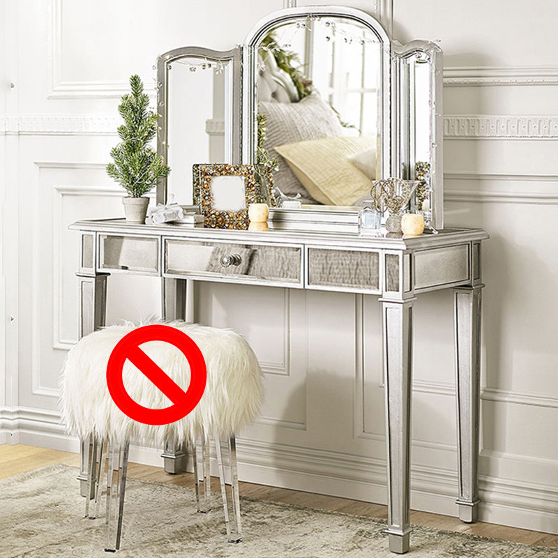 17.71" Wide Sliver Vanity Set with 3 Storage Drawers Glass Make-up Vanity