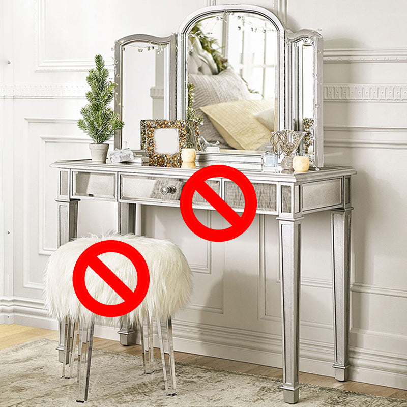 17.71" Wide Sliver Vanity Set with 3 Storage Drawers Glass Make-up Vanity