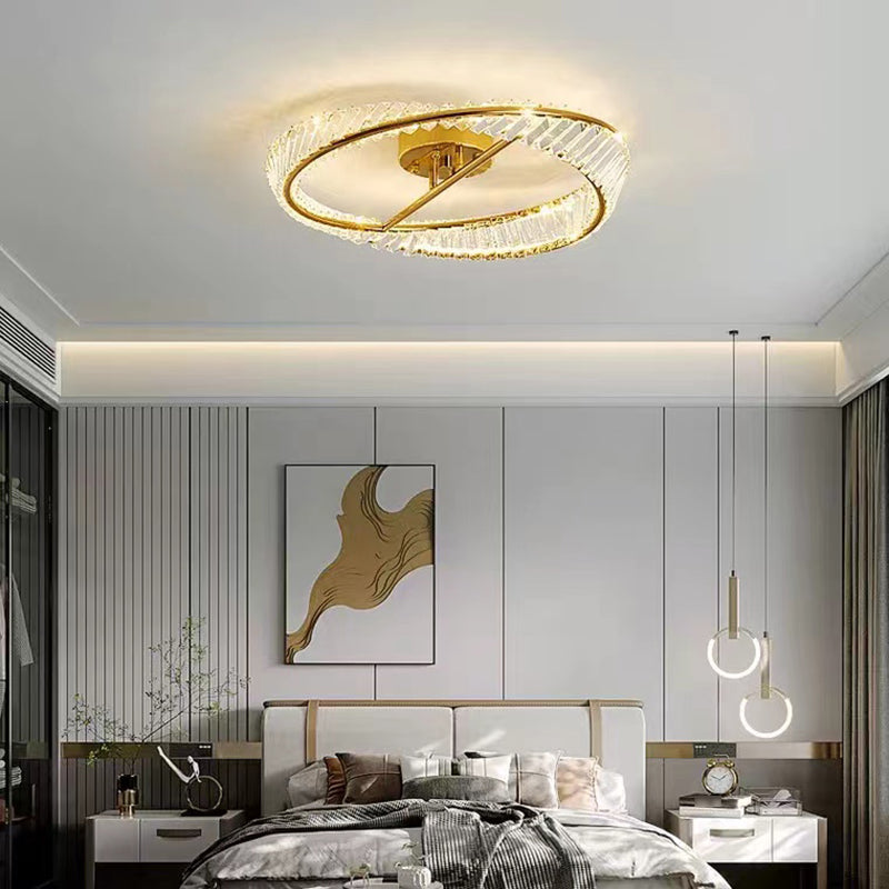 Crystal Geometric Flush Mount Lamp Modern Flush Ceiling Light Fixture in Gold